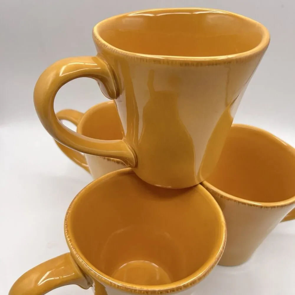 PIER 1 Earthware Elemental Coffee Mugs | Honey Color | 12 oz | Set of 4